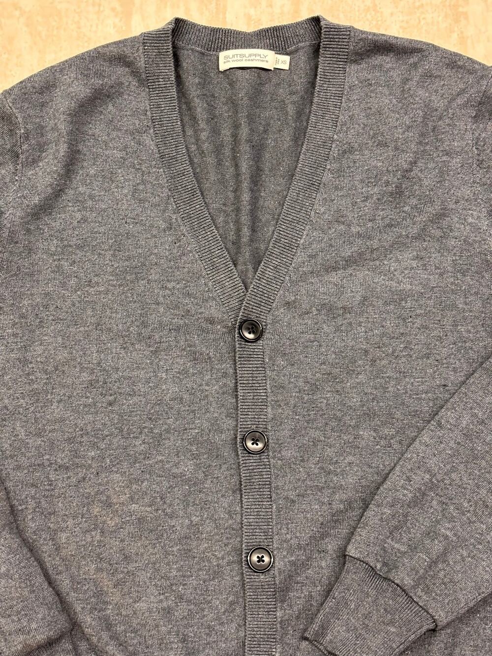 Cardigan Sweater Silk Wool Cashmere Gray Mens XS V Neck Button